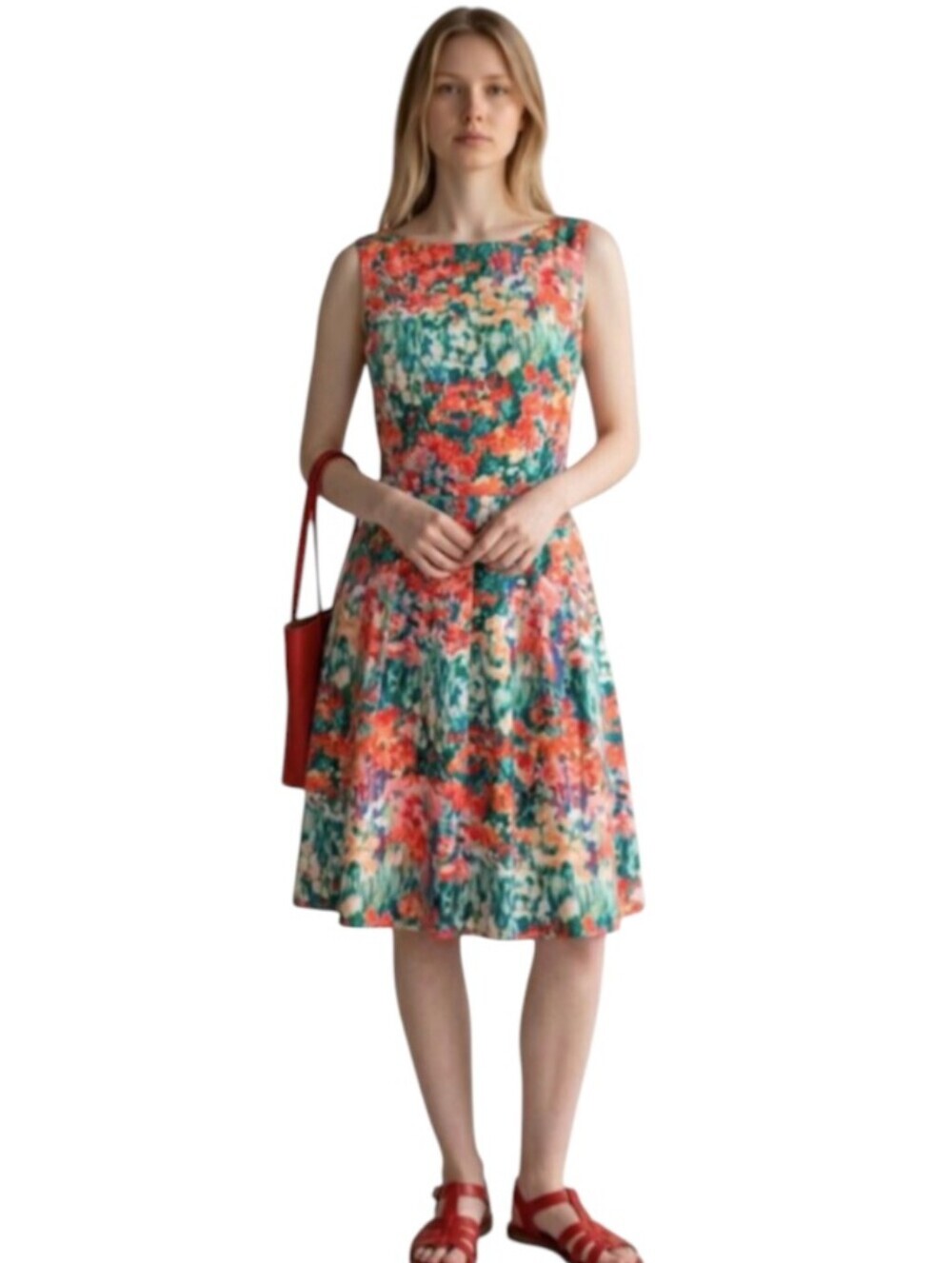 TALBOTS! FRESH MULTICOLOR FLORAL, ORANGE, BLUES, GREEN A-LINE DRESS! SIZE 12P